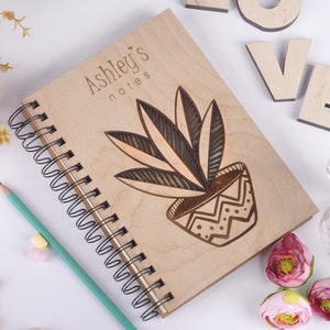 personalized wooden notebook wooden diary gift for woman flowerpot birthday gift for her birthday personalized gift for girlfriend