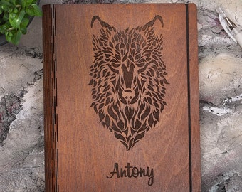 Personalisierte Wolf gravierte Holz Journal, Jubiläum Geschenk