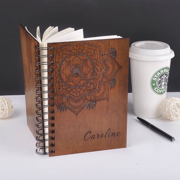 Wooden Notebook Wood Notebook Personalized Notebook Personalized Gift for Woman Birthday Gift for her Womens Gift Wooden Mandala Journal