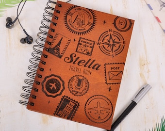 Engraved Wooden Travel Journal: Personalized Notebook
