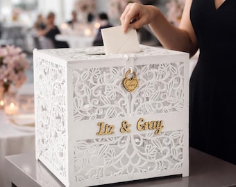 Wedding Card Box with Slot: Modern White Lace Envelopes Box Design