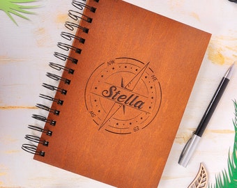 Personalized Wooden Travel Journal, Engraved Sketchbook