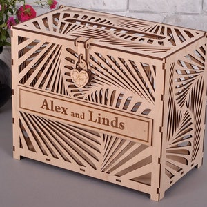 Caixa de cartão de madeira porta-cartões de casamento caixa de casamento com fechadura decorativa
