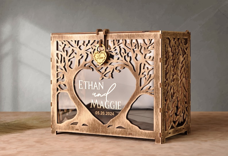 Classic Wedding Card Box with Slot and Lock. Wedding box for cards