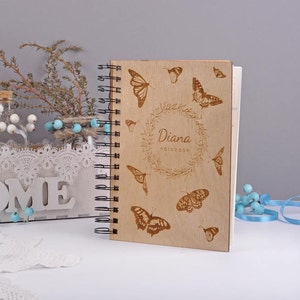 wooden notebook butterflies wood notebook custom notebook personalized notebook personalized gift romantic birthday gift for her lover