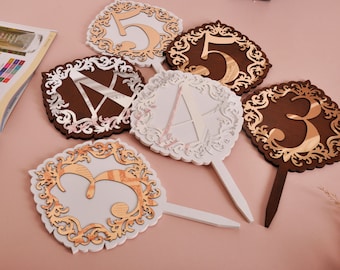 Wood Wedding Table Numbers, Gold/Silver Acrylic Accent