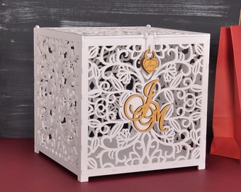 Floral White Wedding Card Box with Slot