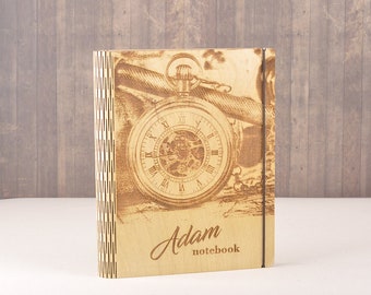 gift for her. daily journal. travel journal. wooden notebook.