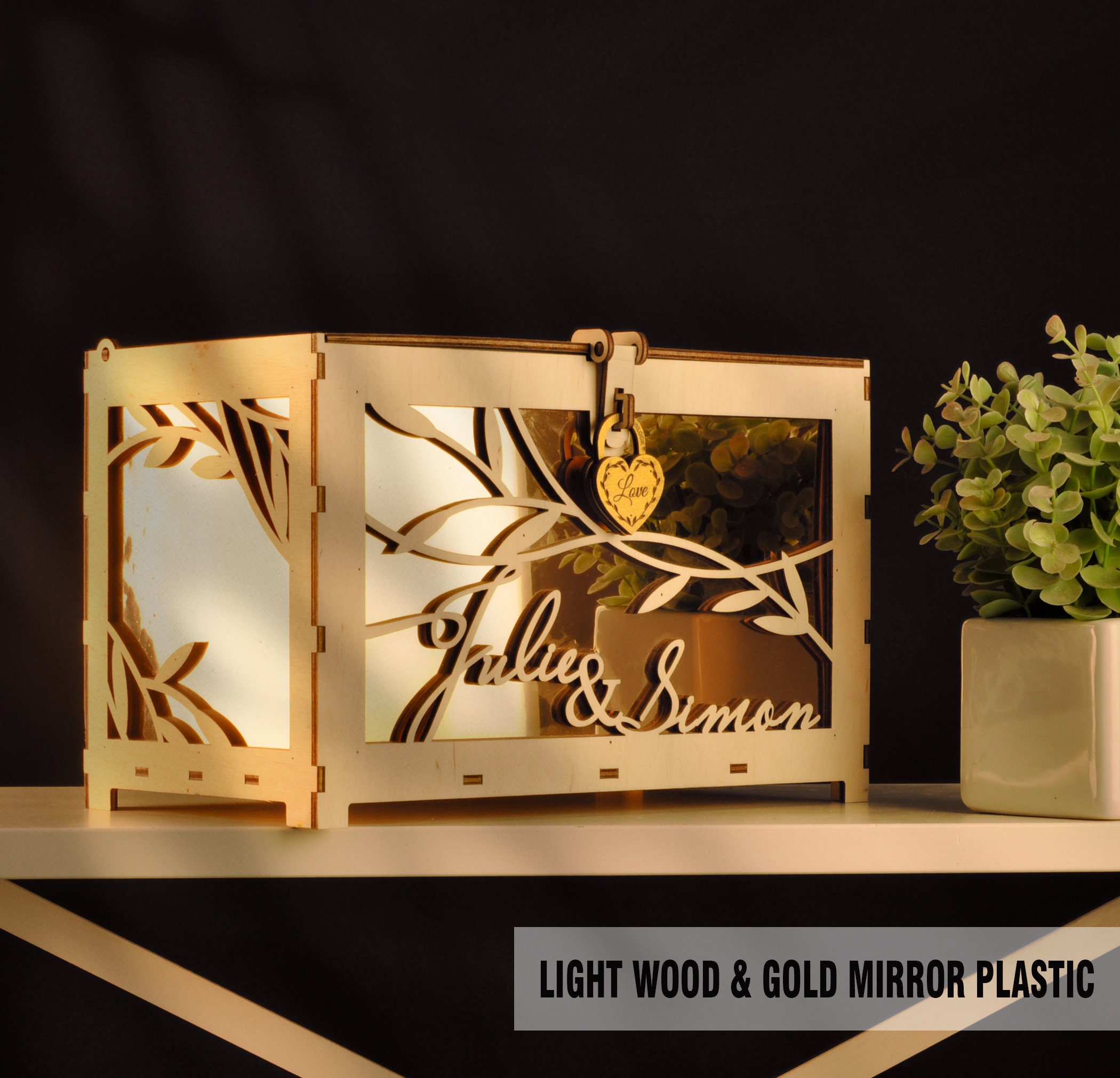 Personalized Wedding Card Box With Lock, Mirrored Gold or Silver - Etsy UK