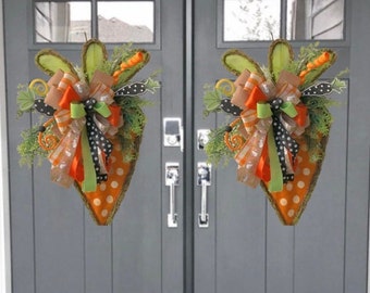 Double Burlap Carrot Door Hangers: Polka Dot Easter Wreath
