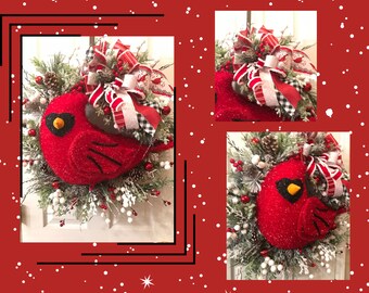 Ready to ship Cardinal Wreath for your winter decor, Christmas Gift, Christmas Decor, Deco Mesh Reefs, Holiday Wreaths