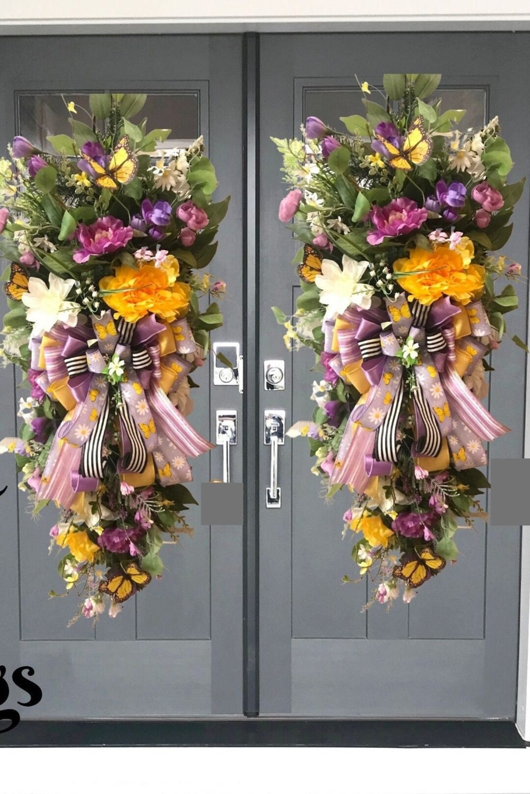 Double Door Summer Swag, Butterfly Swags, Spring Wreath, Everyday Swags, Door Swags, Teardrop