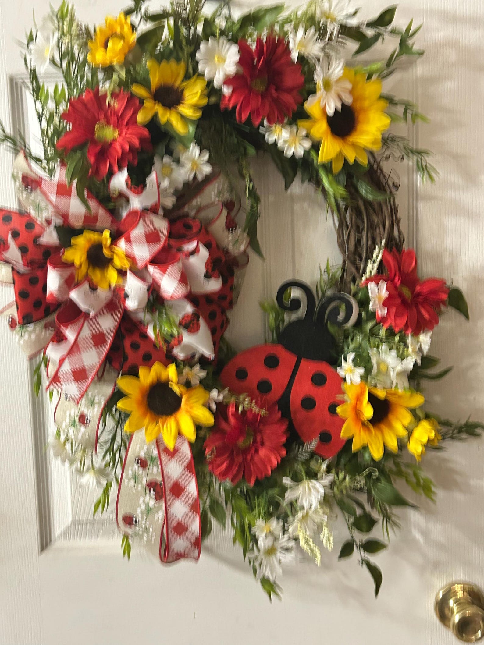 Ladybug Grapevine Wreath: Sunflower & Daisy Spring/summer Door Decor - Etsy