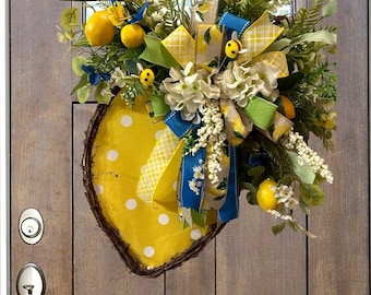 Lemon Grapevine Door Hanger, Easter Door Hanger,  Burlap Lemon Door Hanger, Summer wreath, Wreath,  Lemon Wreath