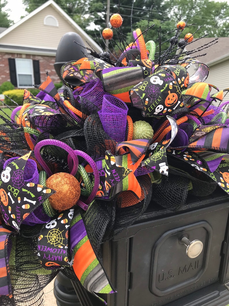 Halloween Mailbox Swag Large Halloween Centerpiece Halloween Etsy