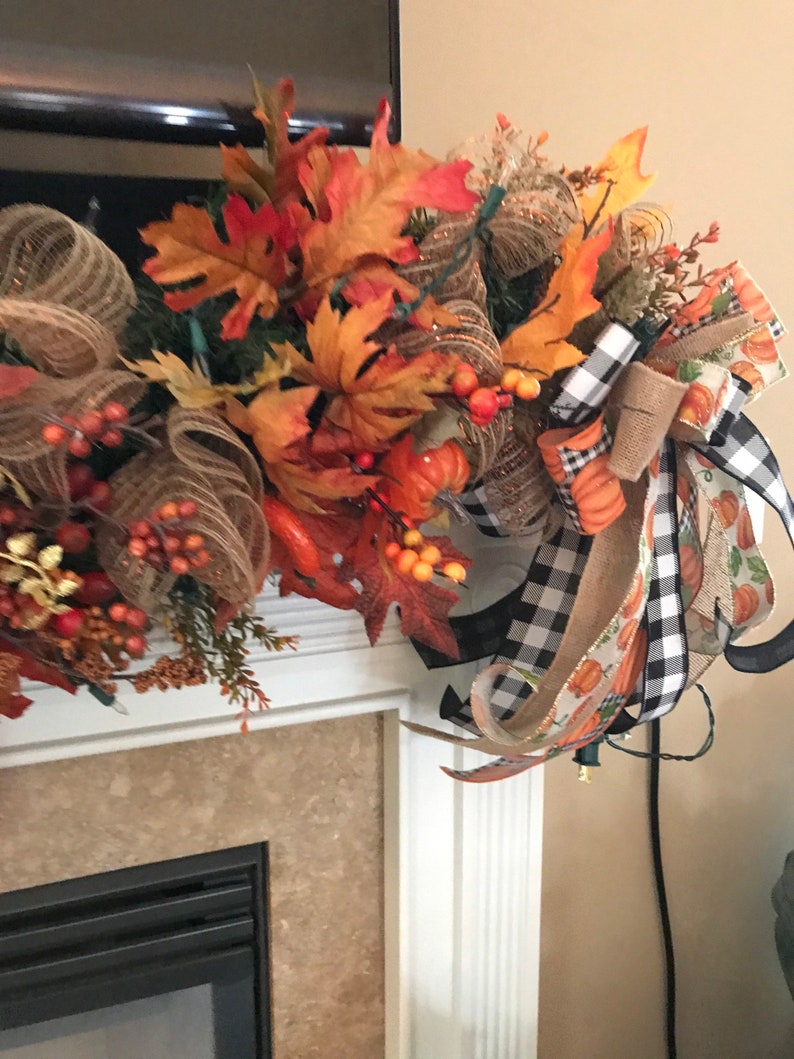 Fall Mantelpiece Garland Lighted Fall Garland Fall Fireplace Etsy