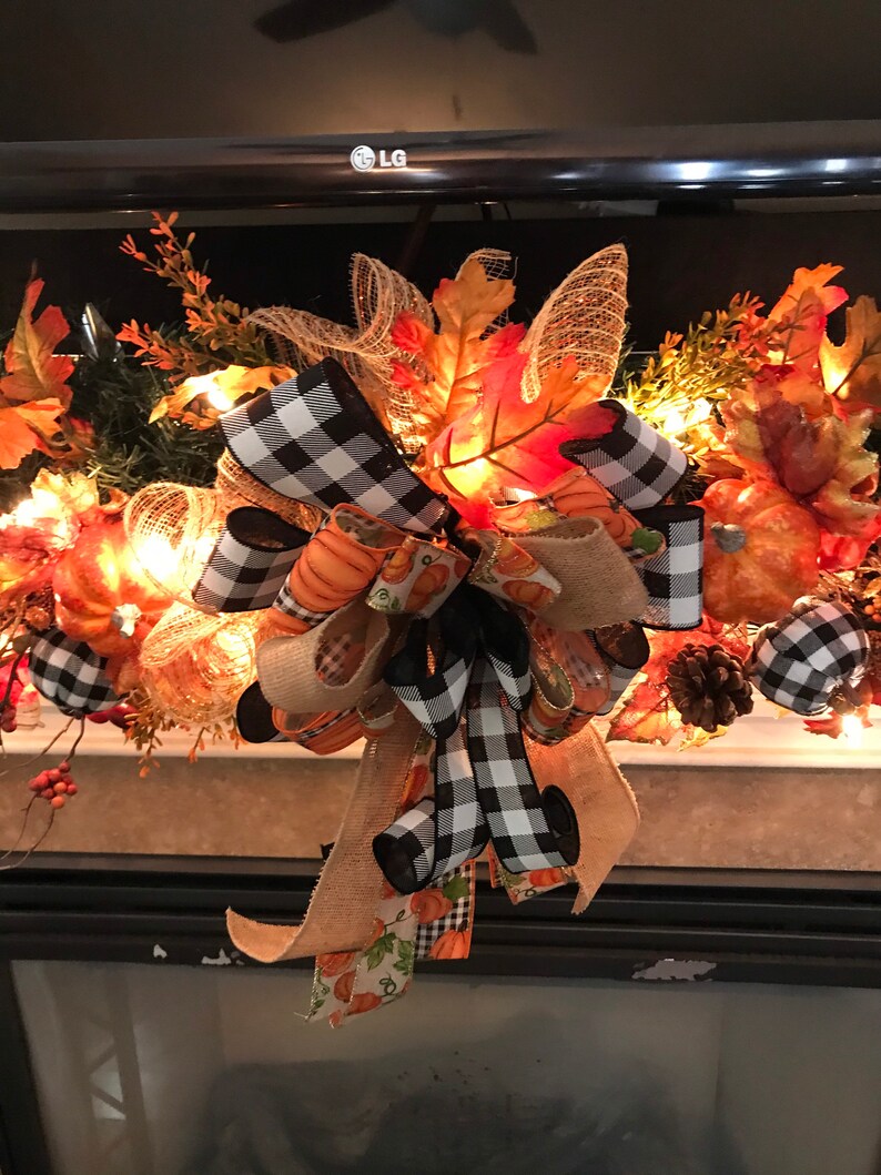 Fall Mantelpiece Garland Lighted Fall Garland Fall Fireplace Etsy