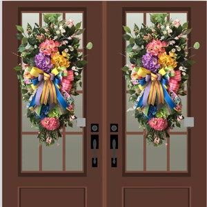 Double Door Floral Everyday Swag, Hydrangea swag, Double Swags, Door Hanger, Door Swags, Teardrop Swag, Summer wreath, Christmas gifts