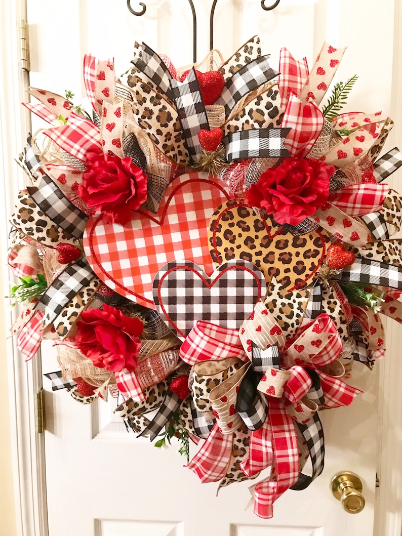 Ready to ship Leopard print Wreath, Mesh Wreath, Valentines Day Mesh Wreath, Mesh Wreaths, Deco Mesh Reefs, Front Door Wreath, Home Decor image 1