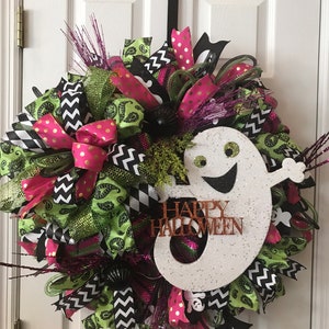 Ready to ship Halloween Ghost Wreath , Halloween Decor, Deco Mesh Wreath, Deco Mesh Wreaths, Deco Mesh Reefs, Halloween Wreath, Wreath