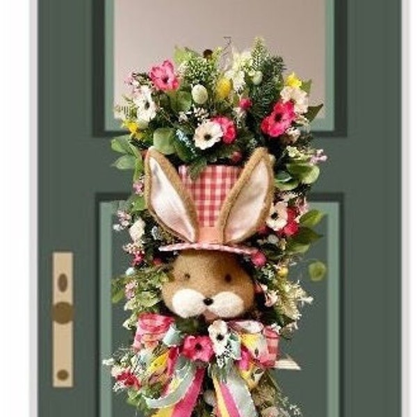 Easter Swag, Summer swag for your front door, Summer/spring decor, Easter Wall Swag, Swag, Teardrop Swag, Bunny tophat Swag