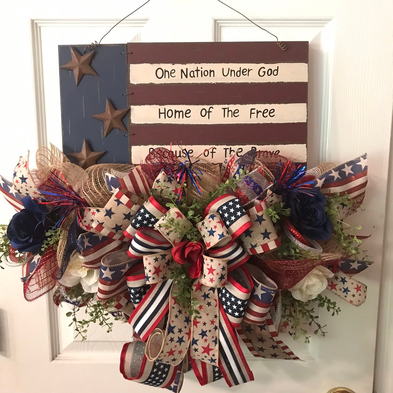 Americana Door Hanger, Flag Door Hanger, Patriotic Door Hanger, Door hanger deco mesh, Labor Day Wreath, Door Hanger, 3AngelsCreationsShop