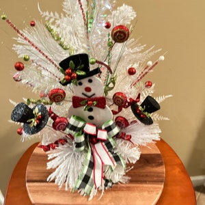 Winter Snowman Centerpiece: Top Hat, White Pine Christmas Decor