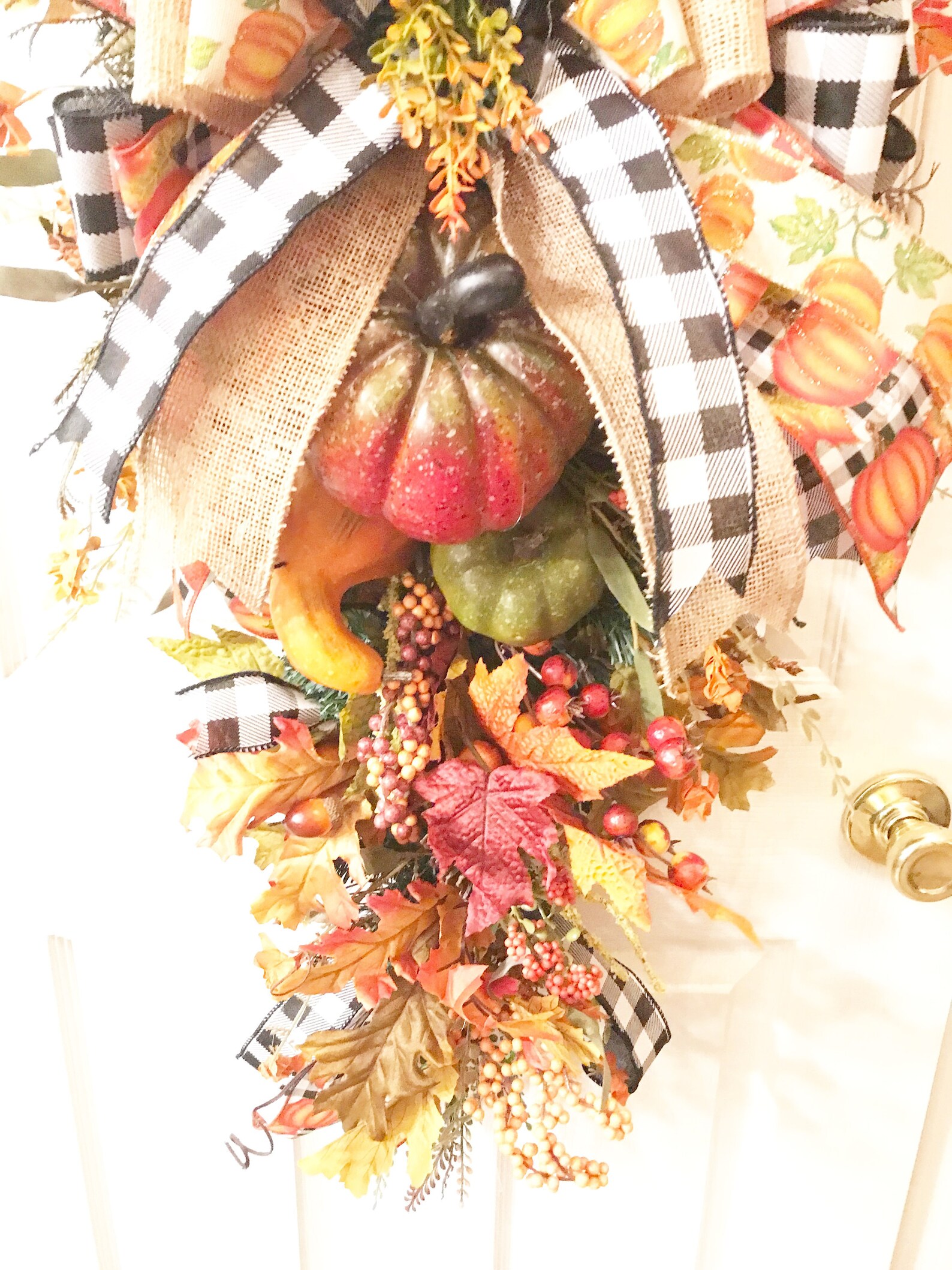 Fall Harvest Pumpkin Swag, XL Autumn Floral Swag, Bold Orange And Blue
