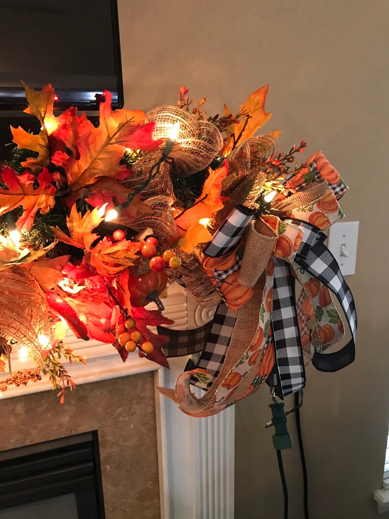 Fall Mantelpiece Garland Lighted Fall Garland Fall Fireplace Etsy