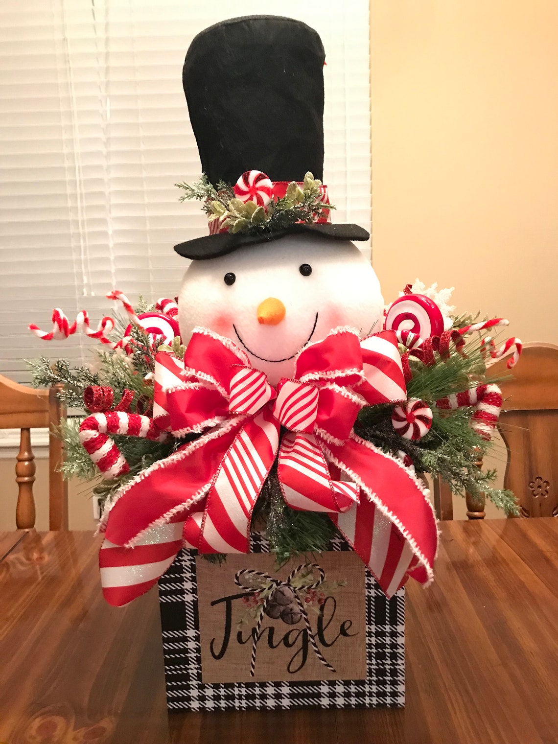 Winter Snowman Centerpiece Snowman Peppermint Snowman Top - Etsy