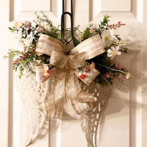 Angel wings, Door Hanger, Everyday Door Hanger, Angel Home Decor, Funeral Arrangement, Remembrance Angel Wings, Baptism, Bridal Shower,
