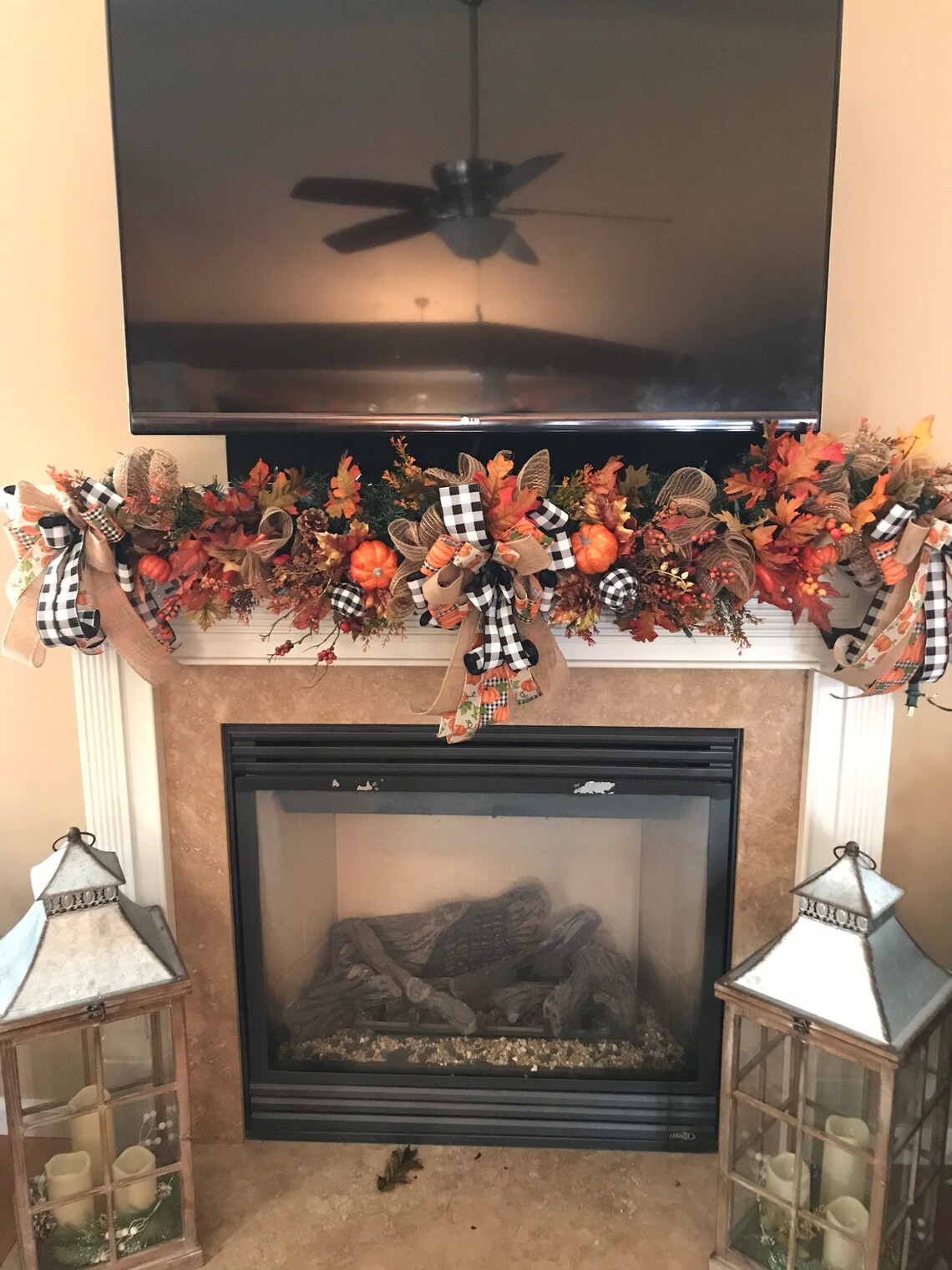 Fall Mantelpiece Swag Lighted Fall Swag Fall Fireplace Swag Etsy