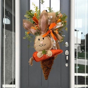 Grapevine Carrot Door Hanger, Easter Door Hanger,  Burlap Bunny and Carrot, Summer wreath, Easter Wreath, Happy Easter
