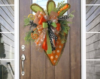 Burlap Carrot Easter Door Hanger: Polka Dot Spring Wreath