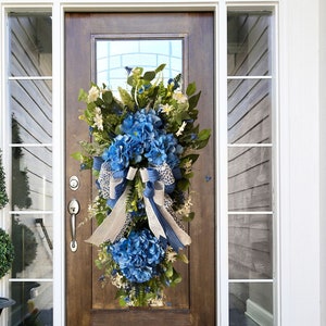 Blue Hydrangea Everyday Swag, Hydrangea swag, Door Swag, Everyday swag, Spring wreath, Door Hanger, Door Swags, Teardrop Swag