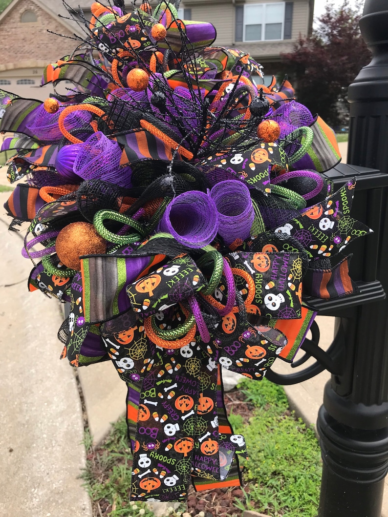Halloween Mailbox Swag Large Halloween Centerpiece Halloween Etsy
