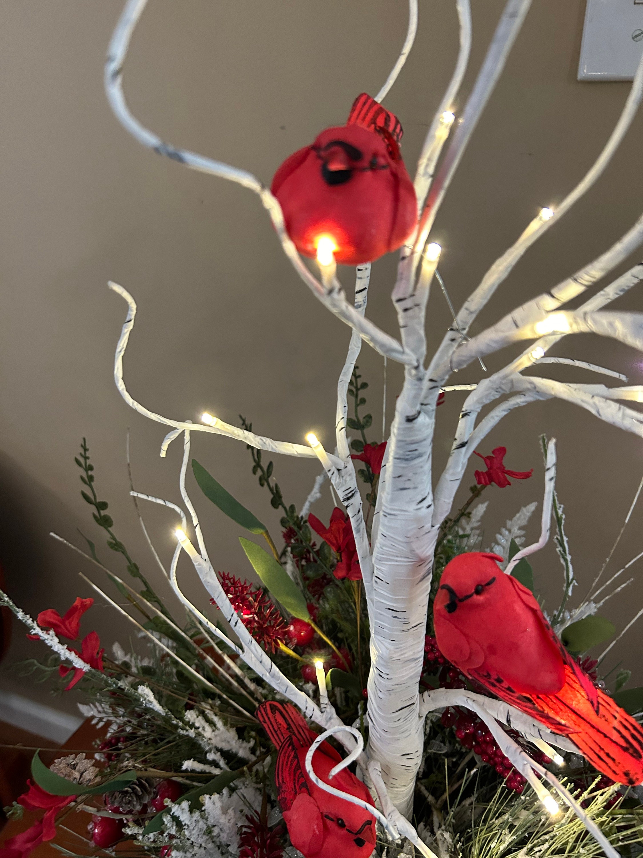 Lighted Cardinal Birch Tree Centerpiece: Christmas Table Decor - Etsy, image size:2250x3000