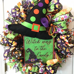 Witch Hat Wreath for your front door, Halloween Wreaths, Deco Mesh Wreath, Deco Mesh Wreaths, Deco mesh reef, Candy Corn Wreath,
