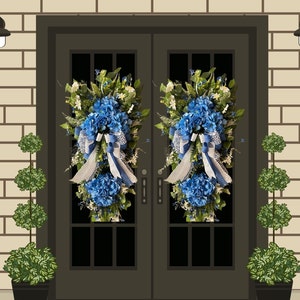 Double door Blue Hydrangea Everyday Swags, Hydrangea swag, Door Swag, Everyday swag, Spring wreath, Door Hanger, Door Swags, Teardrop Swag