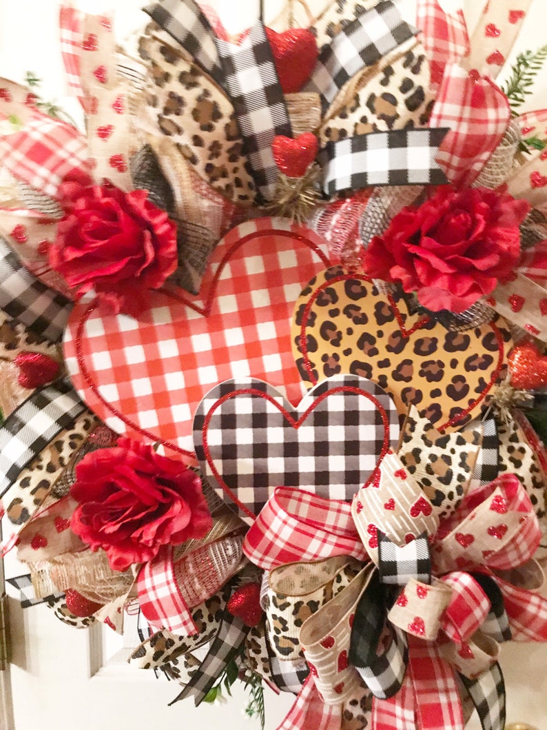 Ready to ship Leopard print Wreath, Mesh Wreath, Valentines Day Mesh Wreath, Mesh Wreaths, Deco Mesh Reefs, Front Door Wreath, Home Decor image 9