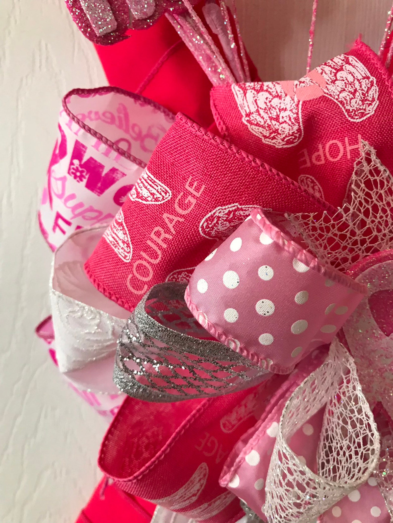 Breast Cancer Awareness Ribbon Door Hanger Door Hanger Home Etsy