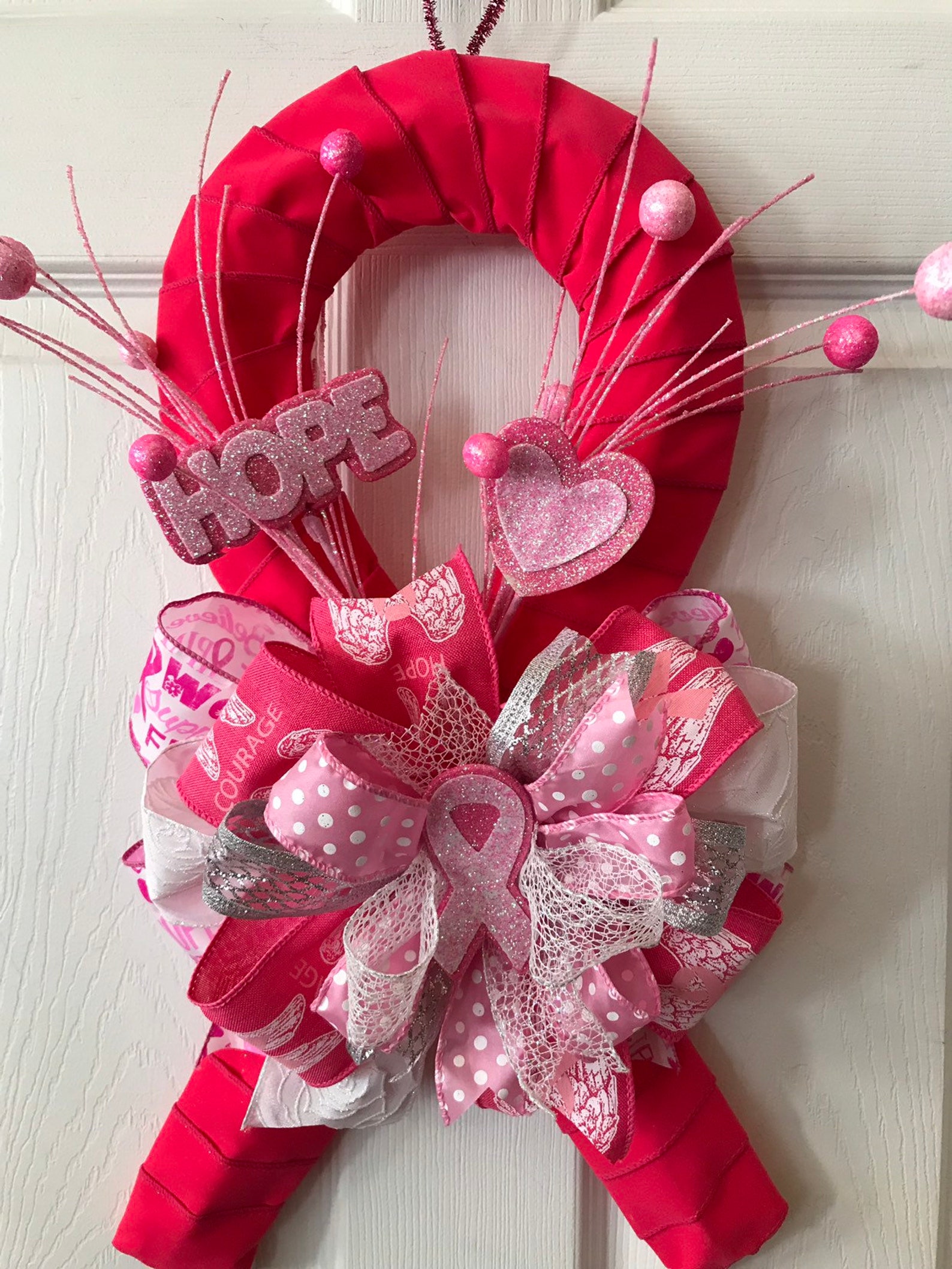 Breast Cancer Awareness Ribbon Door Hanger Door Hanger Home Etsy