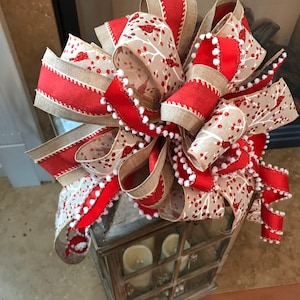 Cardinal bow, large Lantern bow only w/tails, Everyday bow, Farmhouse decor, Home Decor, Winter bow, Christmas bow, medium tree topper bow.