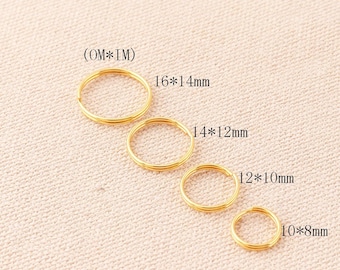 200pcs Gold color Small Key Rings 16/14/12/10mm outer metal Split Key Rings Metal Key Chain Rings