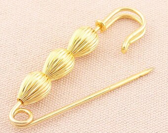 Jumbo Safety Pins With TearDrop Beads Gold New Design 76mm (Length) Large Sewing Safety Pins 6pc