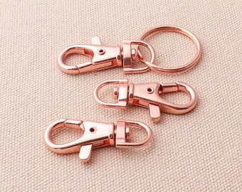 12pcs Rose Gold 38mm Lobster Clasp With 25*22mm Key Rings Metal Swivel Clasp For Keychain,Bag Supplies