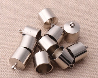 12pcs Cord End Caps Silver Tubes Cord Loops Perfect for 9mm Cords Jewelry Findings Supplies