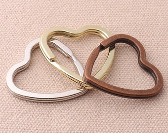 10pcs Heart Key Rings Iron Split Key Rings Silver,Gold and Red Copper Key Chain Supplies Heart Shaped Key Ring