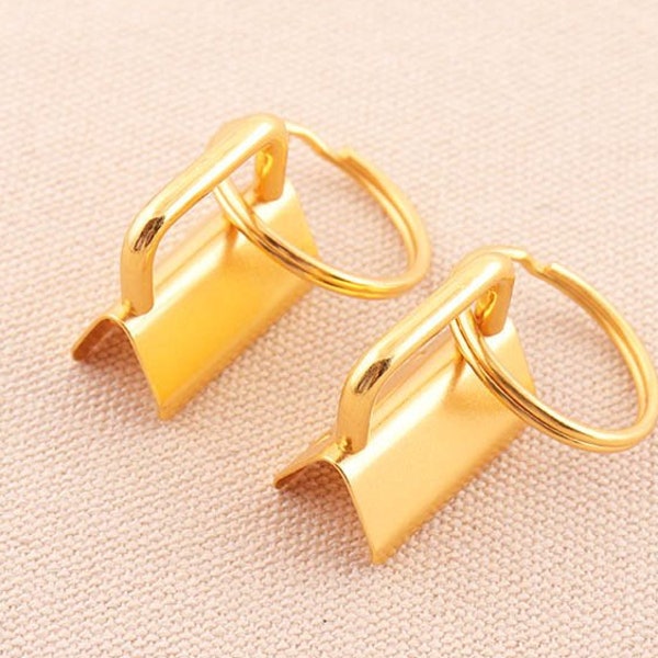 25pcs Gold Key Fob 25mm Key Fob Hardware with Key Rings gold Key Chain key rings Ribbon Key Fobs Fabric