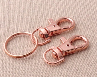 50pc Lobster Clasp With 25*22mm Key Rings ,Rose Gold 38mm Metal Swivel Clasp For Keychain,Bag Supplies